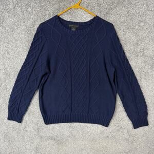 Preswick & Moore Sweater XL Blue Cable Knit Crew Neck Classic Cozy Grandpacore